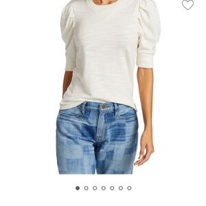 Frame Denim White Puffed 3/4 Sleeve T-Shirt